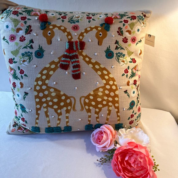 Anthropologie Giraffe Claus Embroidered Pillow - Picture 11 of 12